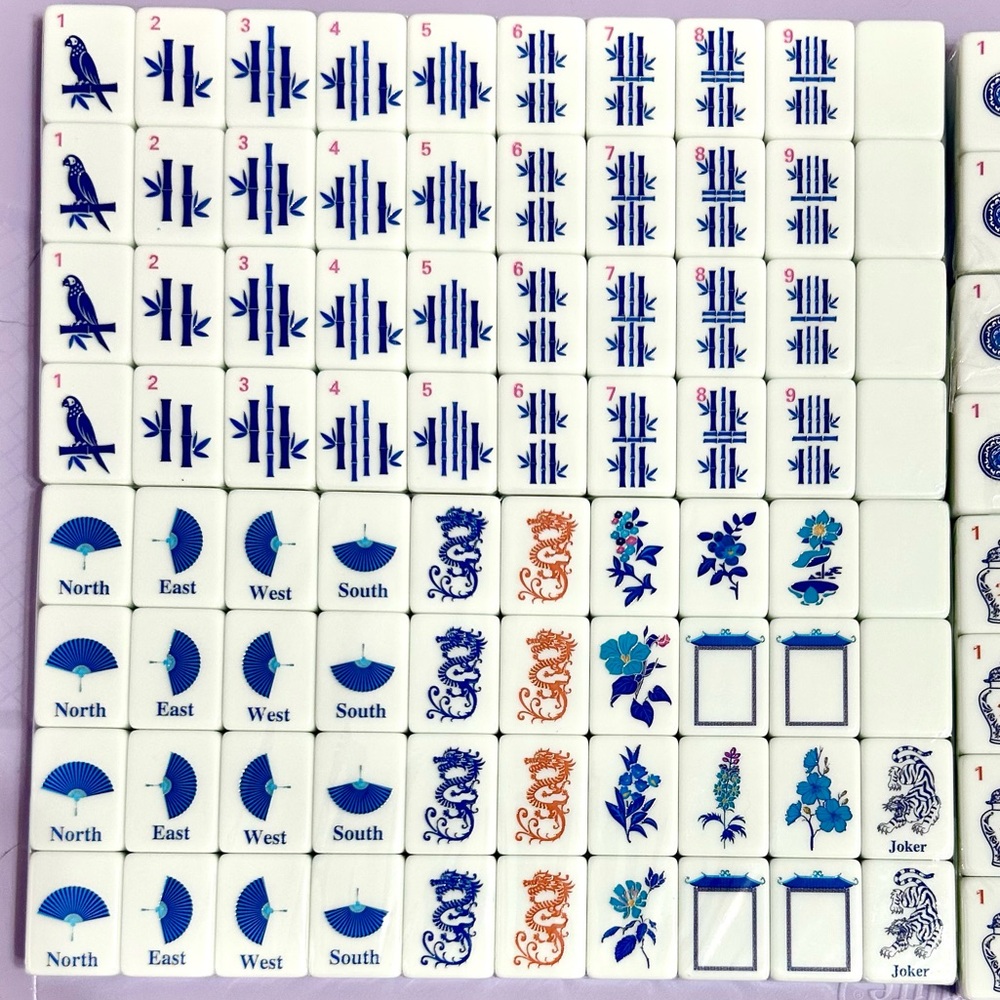 American Mahjong Tile Set Blue Chinoiserie - Picture 2 of 5